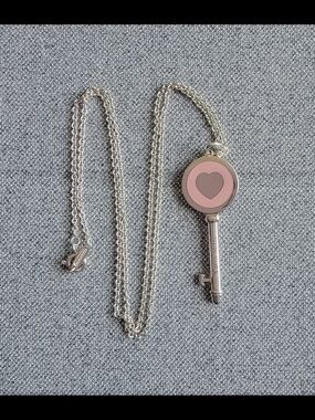 Tiffany & Co. Key Pendant Necklace with Pink Heart Accent